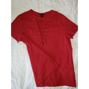 Red Shirt with Shoe Lace Criss-Cross Front